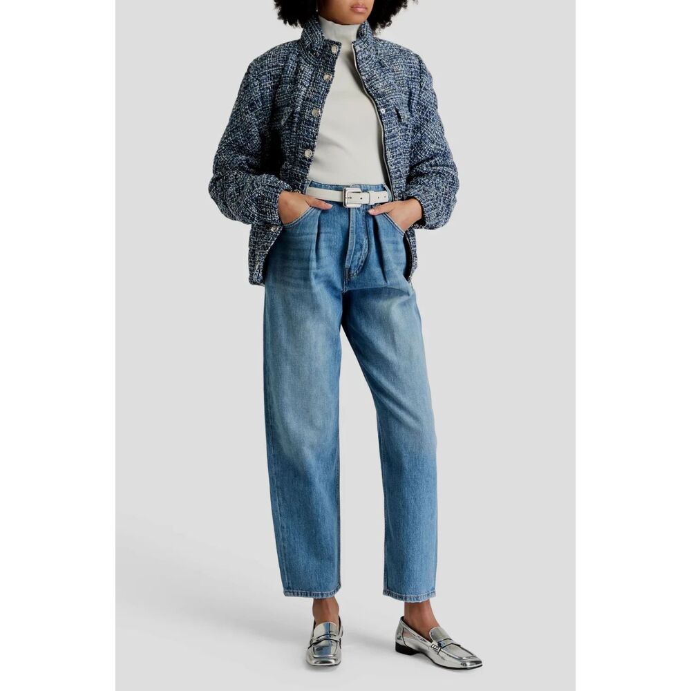 Maje Paris High Rise Tapered Jeans Pleated Denim Blue Cotton Sustainable Size 6
